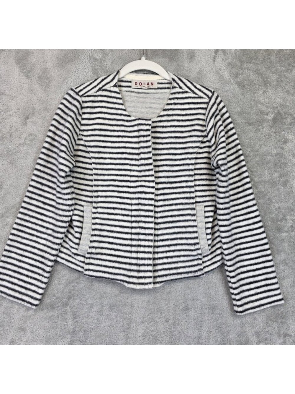 Dolan Jacket Womens XS White Black Striped Soft Knit Full Zip Unlined Pockets